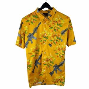 Mens OAF Nation All Print Firearm Floral AR Button Down Orange Shirt Size M